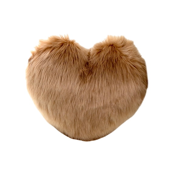 MIRVAXEN Heart-Shaped Faux Wool Pillow, Long-Pile Plush Decorative Cushion, 1 Piece, Non-Removable Insert,Polyester, Sofa & Living Room Cushion, Gift for Girls, Bedroom/Office Decor(Coffee)