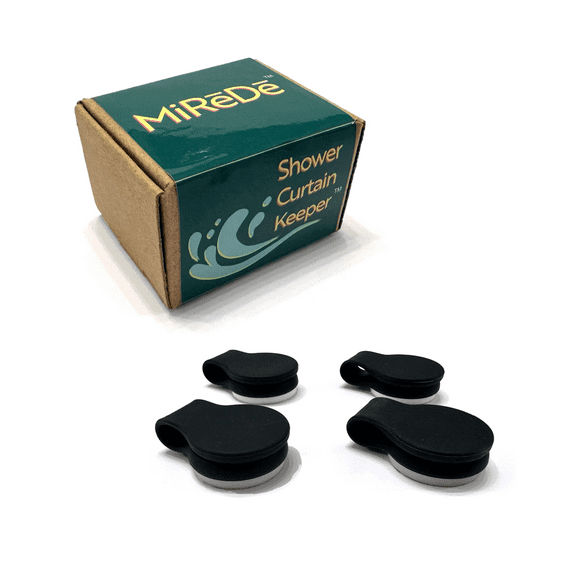 MIReDe Shower Curtain Keeper, Shower Curtain Clips, Easy to Install, Pack of 4, Black