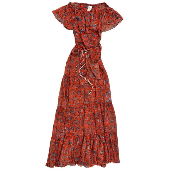 MISA Los Angeles LA Women's Maxi Dress Kiera Off Shoulder Red Paisley Chiffon (X-Small, Aranciatta Paisley)