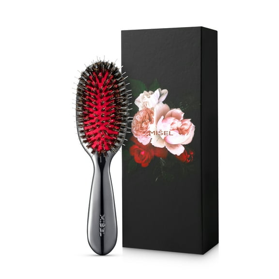 MISEL Professional Boar Bristle Hair Brush for Women and Men | Detangles All Natural Hair Types and Hair Extensions | Reduces Breakage | Great for Wavy and Straight Hair | Salon-Approved | Small