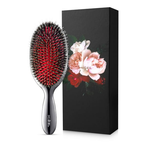 MISEL Professional Boar Bristle Hair Brush for Women and Men | Detangles All Natural Hair Types and Hair Extensions | Reduces Breakage | Great for Wavy and Straight Hair | Salon-Approved | Large