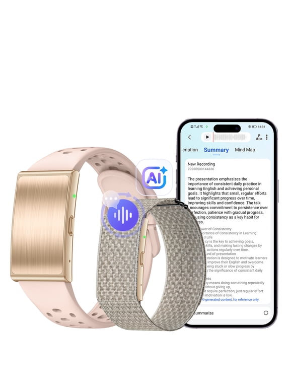 MISHUN Screenless Fitness and Health Tracker with AI Voice Recorder, Transcribe & Summarize, 24/7 Health Monitoring and Sleep Tracker, Menstrual Cycle Insights, 160+ Sports Modes, 15-Day Battery