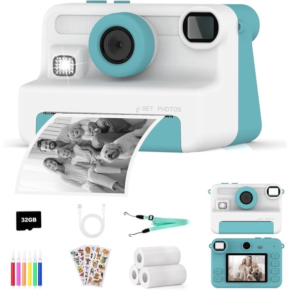 MISIRUN Now Kids Camera Instant Print, 1080P Video, Children Christmas Birthday Gifts for Girls Age 3-12, Toddler Print Digital Camera Toy for 4 5 6 7 8 9 10 11 Years Old with 32GB Card,6 pens
