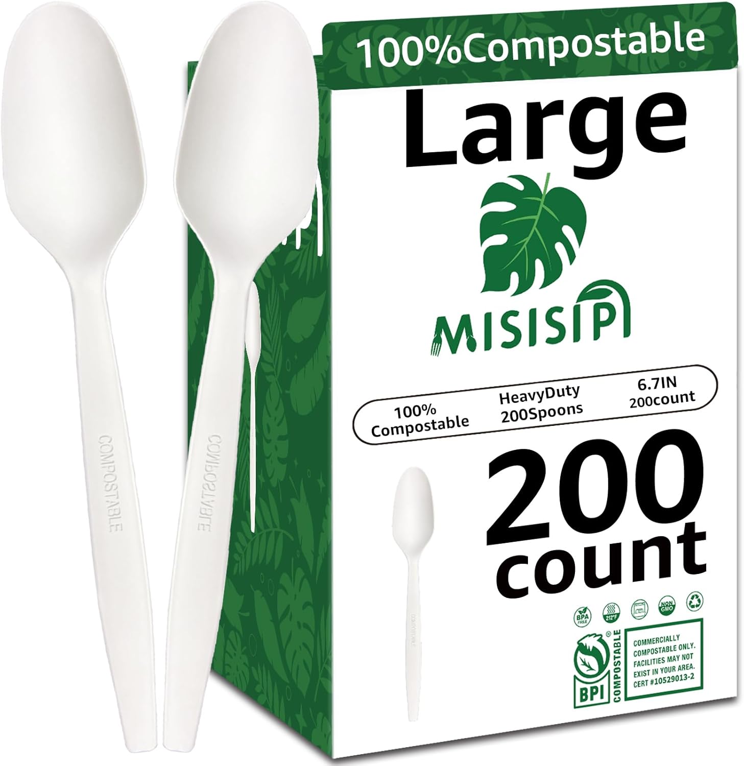 MISISIPI [6.7In 200Pcs] 100% Compostable Spoons Biodegradable Spoons ...