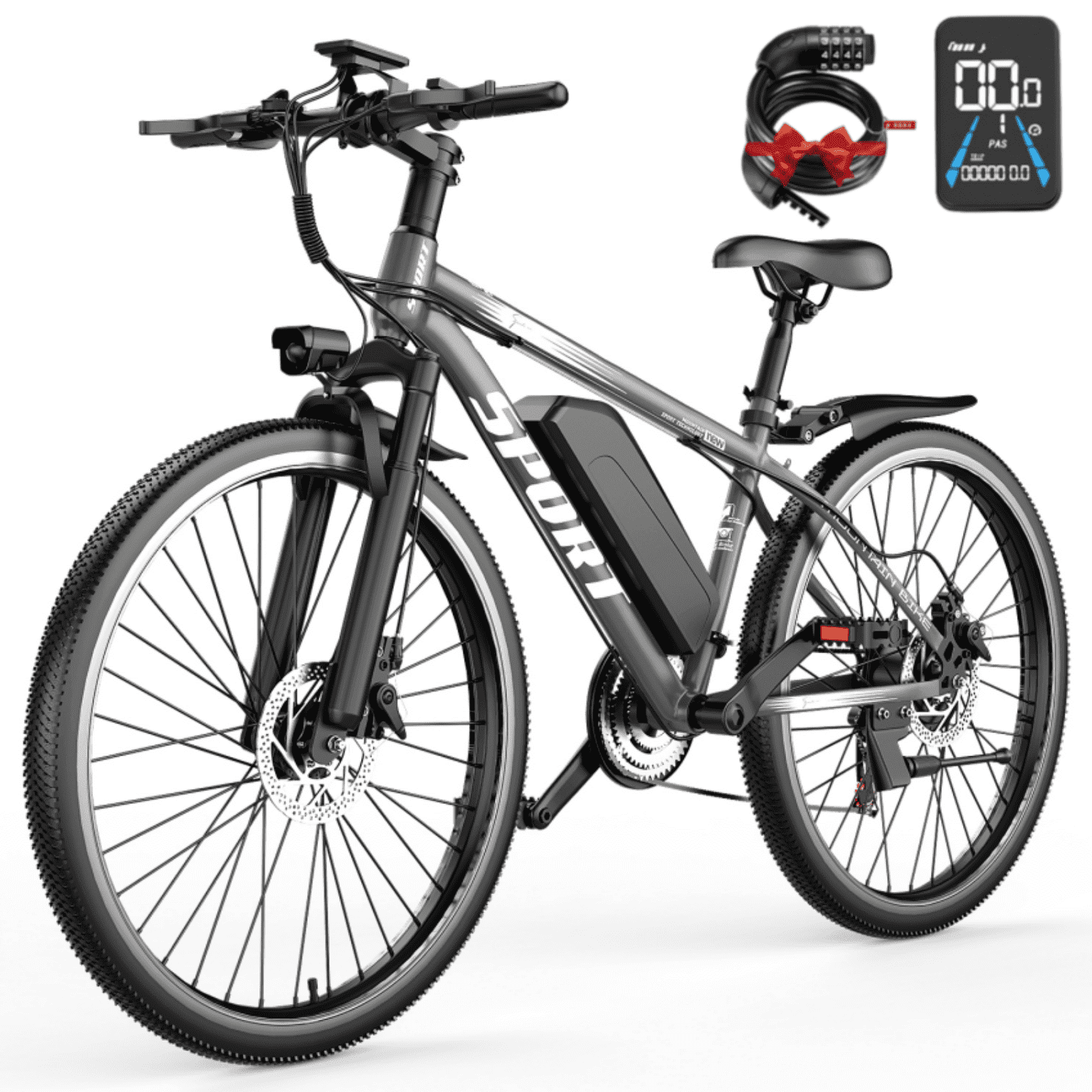 ASKGO 26" Electric Bike for Adults, ebike 1200W Peak Power Motor, 60Miles 30MPH Commuting Electric Mountain Bike with 504Wh Removable Battery, electric bicycles for adult ,7-Speed, UL 2849