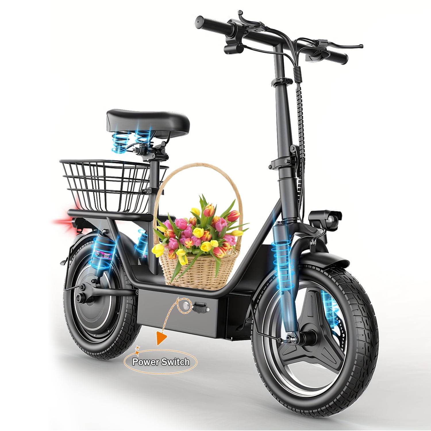 ASKGO K8 Electric Scooter with Seat,1000W Peak Motor 48V 15AH Commuter Scooter, Escooter with basket (Removable),UL2722,Grocery Ebike, shopping Ebike, pet Ebike