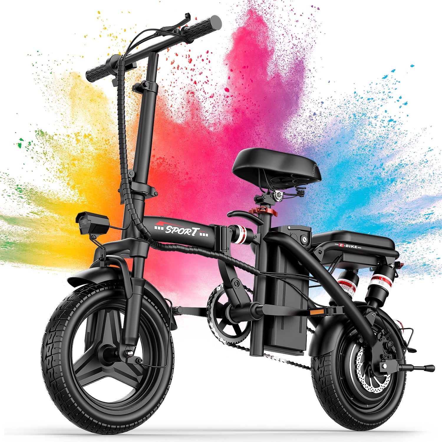 ASKGO Folding Electric Bike, 14" E-Bikes for Adults,749W Peak Electric Commuter Bicycle 48V 10.5Ah Removable Battery, Max Speed 25Mph, Black