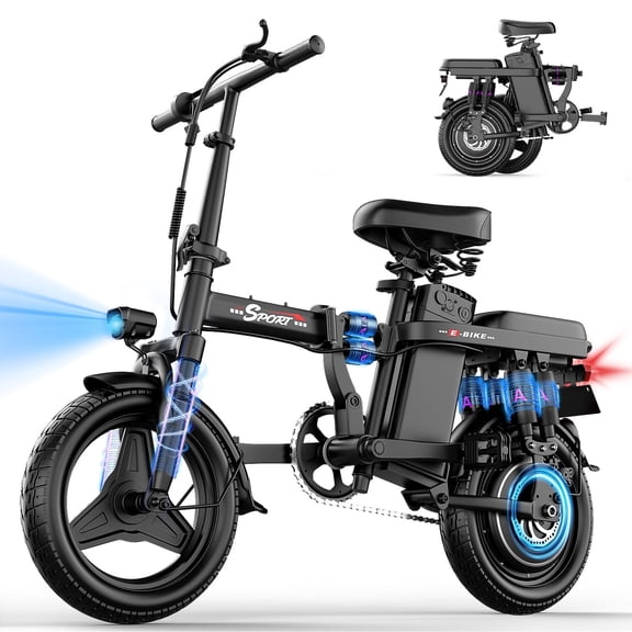 ASKGO 1200W Peak Motor ,Folding Electric Bike for Adults Teens ,14'' Commuting Bike, Max 28MPH/35 Miles E-Bike ,3 Speed Double Mini Electric Bike, UL2849