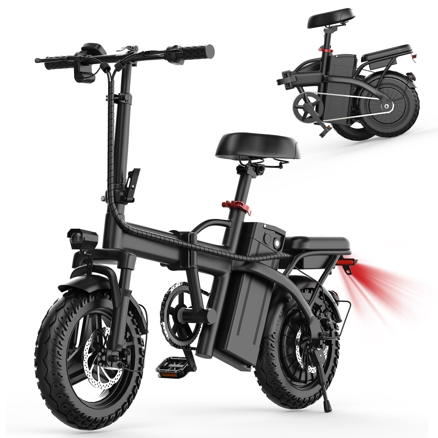 MISODO Electric Bike for Adults, 500W Folding Ebike UL2849 ,48V 10Ah Removable Lithium-Battery, Stylish 14" Foldable Commuting Electric Bicycle for Women & Men