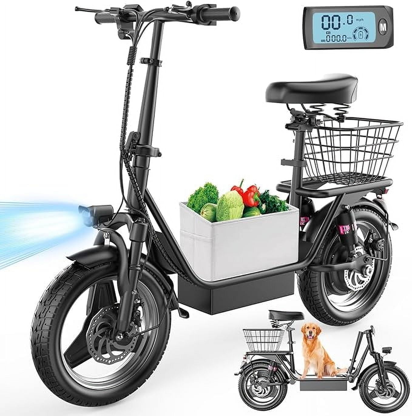 1200W Peak Electric Scooter with Basket or Box(Removable), 48V 15AH Peak Motor, Top Speed25 MPH, 25-30Mile, Adult Wide PedalEscooter with Seating Capacity of 365LBS