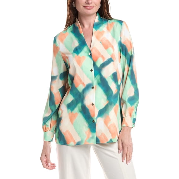 MISOOK womens Abstract Print Crepe de Chine Blouse, xs, Green
