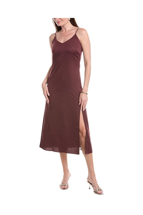 womens Crepe de Chine Slip Maxi Dress, l, Brown