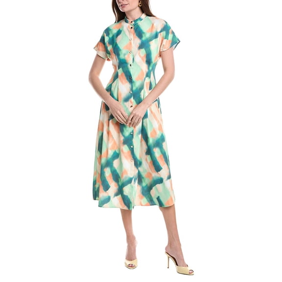 MISOOK womens Fit & Flare Crepe de Chine Button Up Maxi Dress, s, Green
