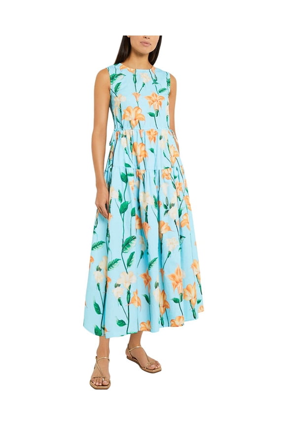 womens Maxi Drop Waist Dress, l, Blue