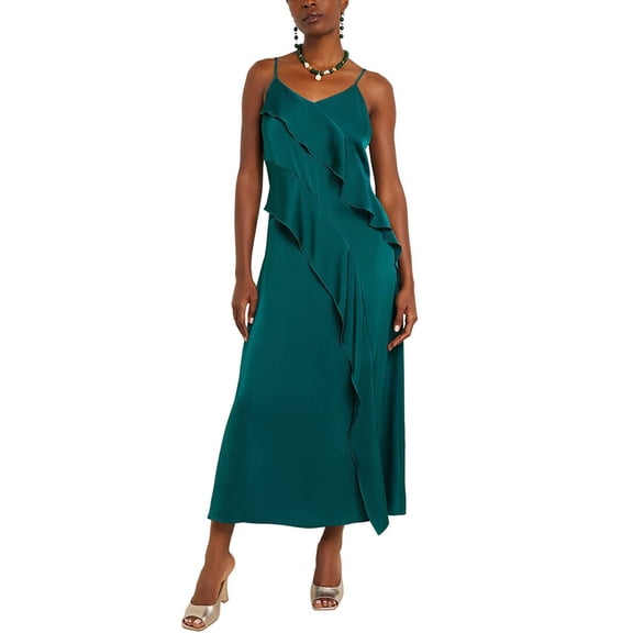 MISOOK womens Ruffled Crepe De Chine Maxi Dress, l, Brown