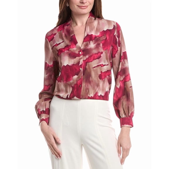 MISOOK womens Woven Watercolor Print Blouse, l, Pink