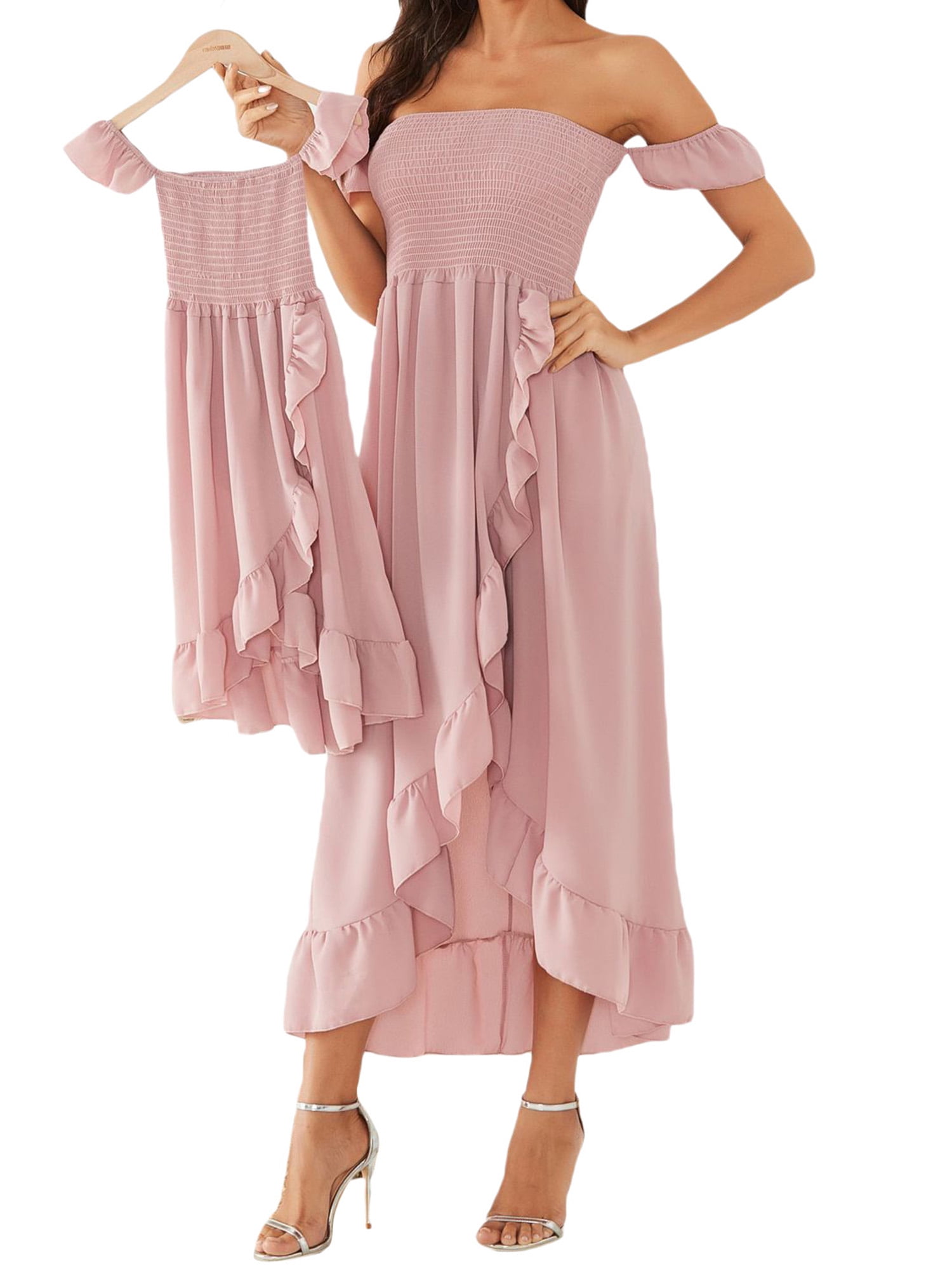 MISOWMNJOY Mommy and Me Dresses Floral Print Off Shoulder Ruffle