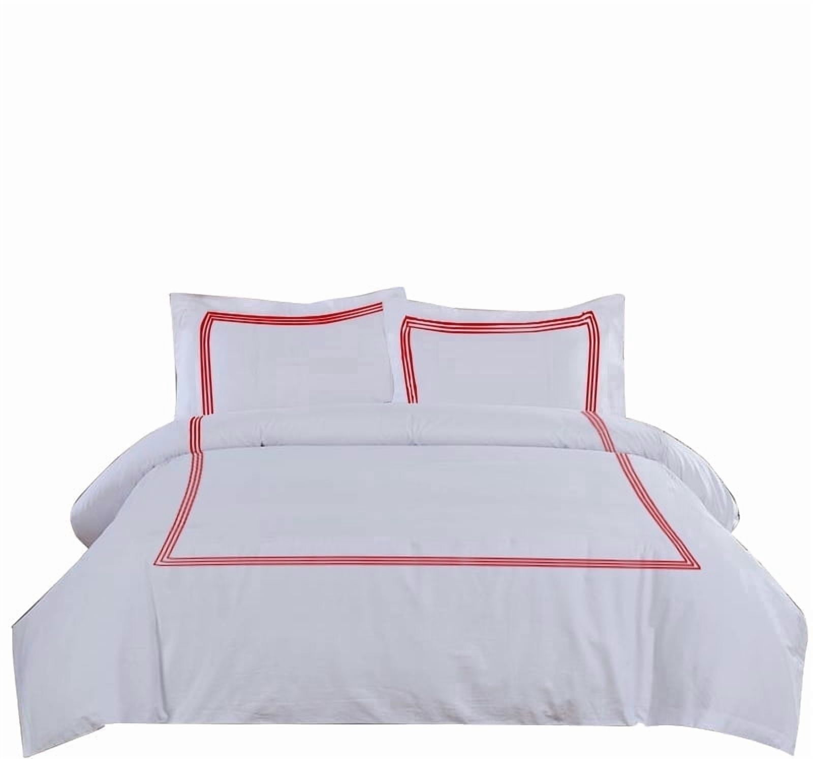 MISR LINEN 400 Thread Count Egyptian Cotton Full/Queen Size 3-Piece DuvetCover Set with 3 Line Embriodery Zipper Closer & Corner Ties (1 Duvet Cover & 2 Pillow Sham), Blood Red Solid
