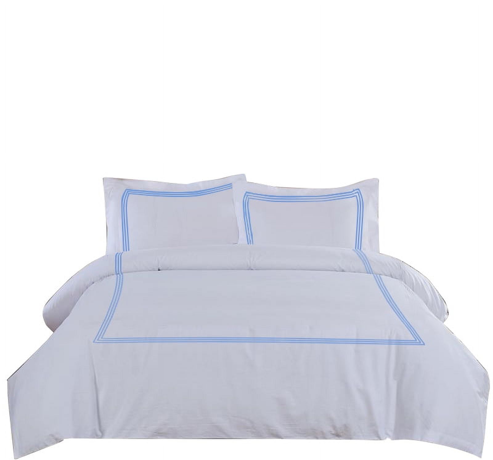 MISR LINEN 400 Thread Count Egyptian Cotton Full Size 3-Piece DuvetCover Set with 3 Line Embriodery Zipper Closer & Corner Ties (1 Duvet Cover & 2 Pillow Sham), Light Blue Solid