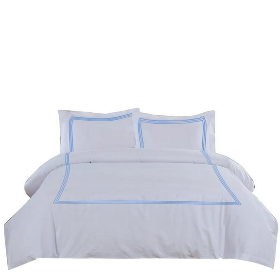 MISR LINEN 400 Thread Count Egyptian Cotton Full Size 3-Piece DuvetCover Set with 3 Line Embriodery Zipper Closer & Corner Ties (1 Duvet Cover & 2 Pillow Sham), Light Blue Solid