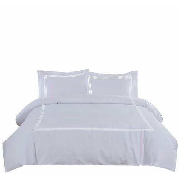 MISR LINEN 400 Thread Count Egyptian Cotton Full Size 3-Piece DuvetCover Set with 3 Line Embriodery Zipper Closer & Corner Ties (1 Duvet Cover & 2 Pillow Sham), White Solid