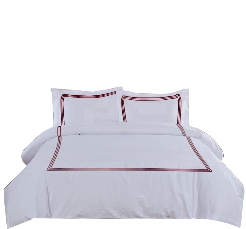 MISR LINEN 400 Thread Count Egyptian Cotton Full Size 3-Piece DuvetCover Set with 3 Line Embriodery Zipper Closer & Corner Ties (1 Duvet Cover & 2 Pillow Sham), Burgundy Solid