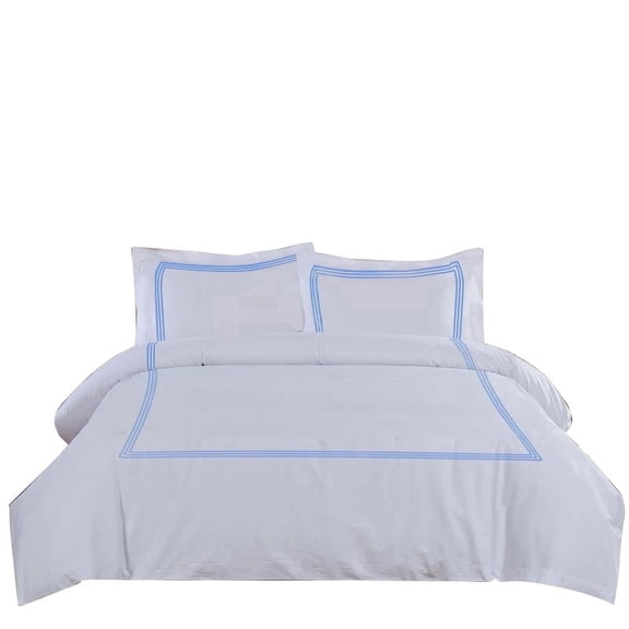 MISR LINEN 400 Thread Count Egyptian Cotton King Size 3-Piece DuvetCover Set with 3 Line Embriodery Zipper Closer & Corner Ties (1 Duvet Cover & 2 Pillow Sham), Light Blue Solid