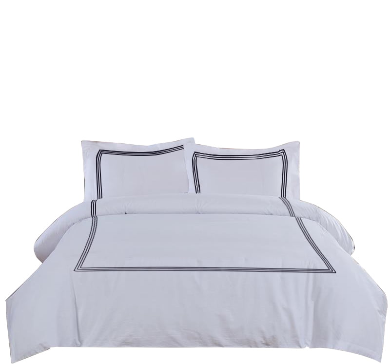 MISR LINEN 400 Thread Count Egyptian Cotton Twin/TwinXL Size 3-Piece DuvetCover Set with 3 Line Embriodery Zipper Closer & Corner Ties (1 Duvet Cover & 2 Pillow Sham), Navy Blue Solid