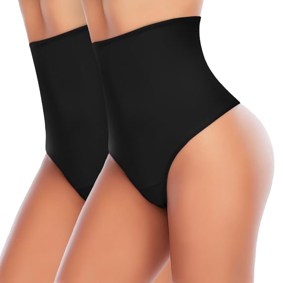 MISS COCOLI 2 Pack Thong Shapewear Panties For Women Tummy Control Girdle High Waist Cincher Slimmer Smoothing