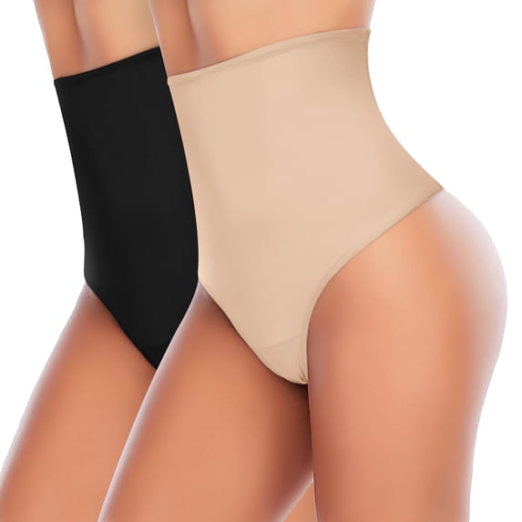 MISS COCOLI 2 Pack Thong Shapewear Panties For Women Tummy Control Girdle High Waist Cincher Slimmer Smoothing