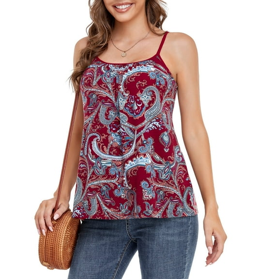 MISS COCOLI Camisole with Built in Bra for Women Plus Size Casual Loose Tank Tops Sleeveless Shirts Flowy Adjustable Strap