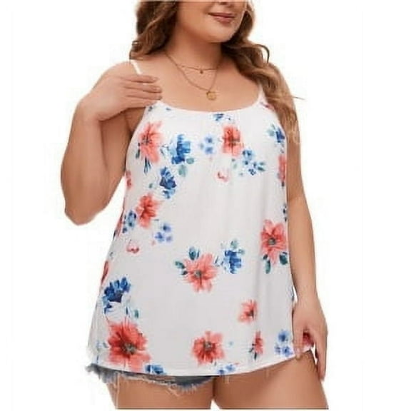 MISS COCOLI Camisole with Built in Bra for Women Plus Size Casual Loose Tank Tops Sleeveless Shirts Flowy Adjustable Strap