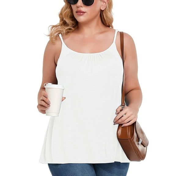 MISS COCOLI Camisole with Built in Bra for Women Plus Size Casual Loose Tank Tops Sleeveless Shirts Flowy Adjustable Strap