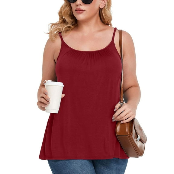 MISS COCOLI Camisole with Built in Bra for Women Plus Size Casual Loose Tank Tops Sleeveless Shirts Flowy Adjustable Strap