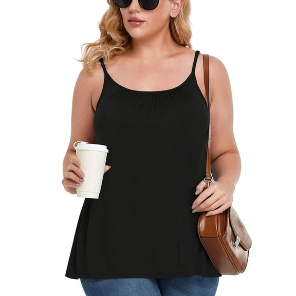 MISS COCOLI Camisole with Built in Bra for Women Plus Size Casual Loose Tank Tops Sleeveless Shirts Flowy Adjustable Strap