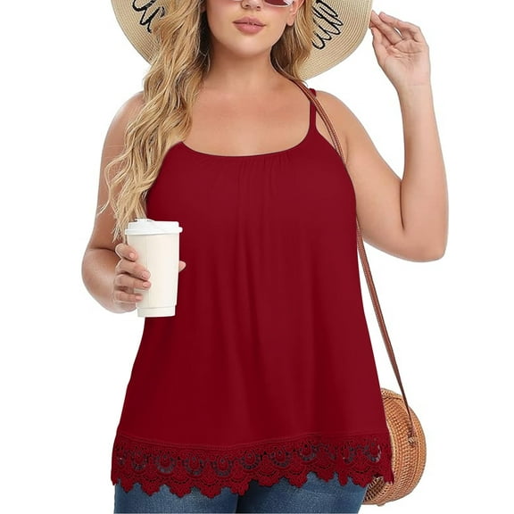 MISS COCOLI Women Camisole with Built in Bra Plus Size Casual Loose Tank Tops Sleeveless Shirts Lace Tops (S-4XL)