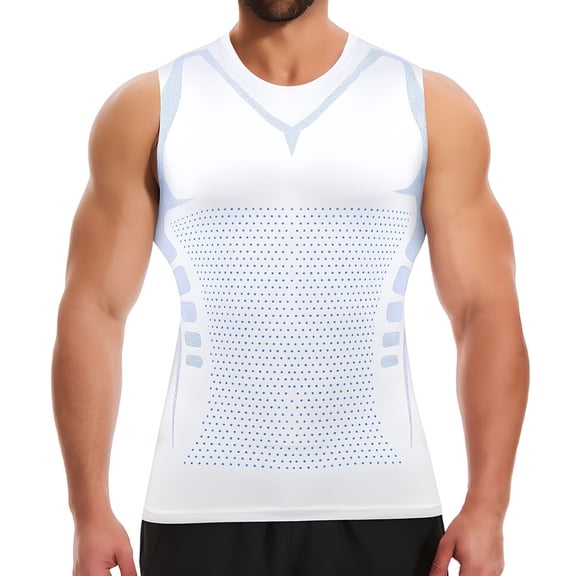 MISS COCOLI Men's Compression Shirt Slimming Body Shaper Vest Crewneck Workout Shirts Tummy Control Undershirts Tank Top Sports