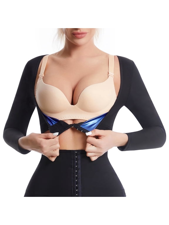 Sauna Suit for Women Back Arm Shaper Slim Sweat Vest Belly Workout Long Sleeve Snap Waist Trainer