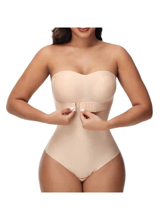 Strapless Shapewear Bodysuits for Women with Built in Bra Removable Tummy Control Shapewear Thong Sculpting Body Shaper