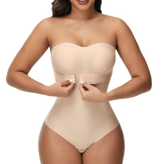 MISS COCOLI Strapless Shapewear Bodysuits for Women with Built in Bra Removable Tummy Control Shapewear Thong Sculpting Body Shaper