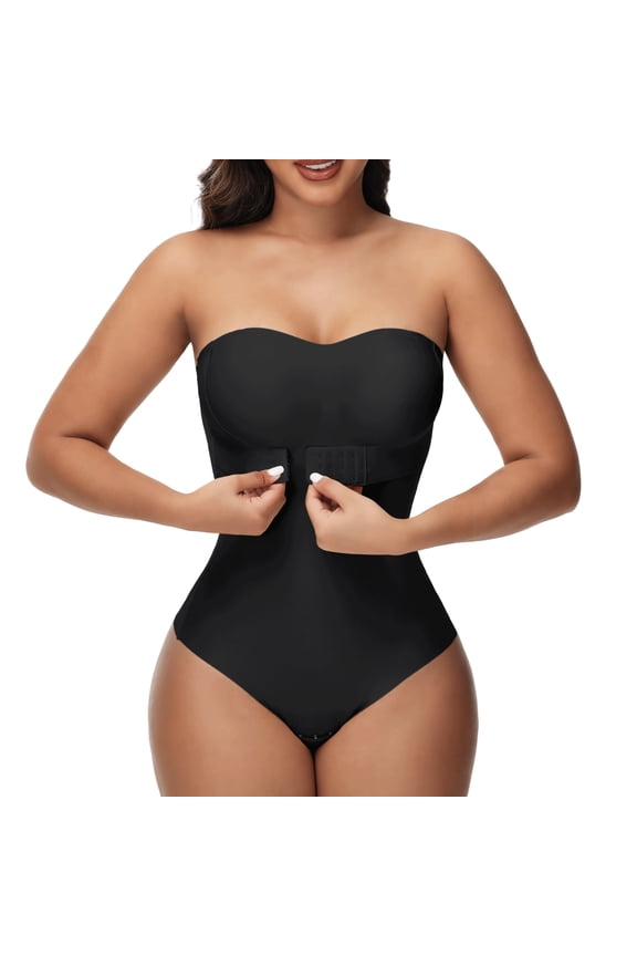 Strapless Shapewear Bodysuits for Women with Built in Bra Removable Tummy Control Shapewear Thong Sculpting Body Shaper