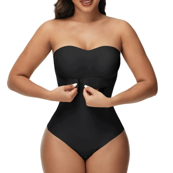 MISS COCOLI Strapless Shapewear Bodysuits for Women with Built in Bra Removable Tummy Control Shapewear Thong Sculpting Body Shaper
