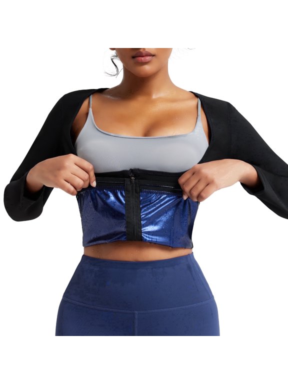 Sweat Vest for Women Belly Waist Trainer Sauna Suit Workout Fajas Long Sleeve with Zipper Body Shaper