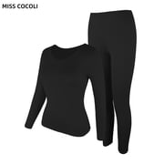 MISS COCOLI Thermal Underwear for Women Long Underwear Sets Crew Neck Thin Base Layers Sets