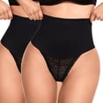 thumbnail image 1 of MISS COCOLI Tummy Control Shapewear Panties For Women High Waisted Shaping Underwear Slimming Lace Thong Body Shaper 2 Pack, 1 of 6