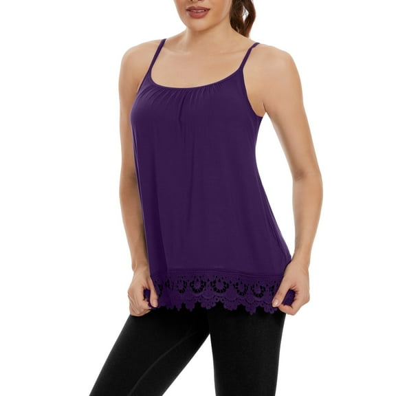 MISS COCOLI Women Camisole with Built in Bra Plus Size Casual Loose Tank Tops Sleeveless Shirts Lace Tops (S-4XL)