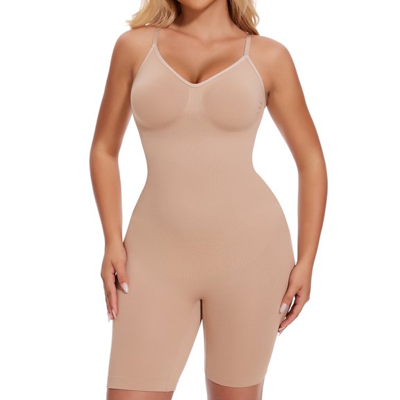 MISS COCOLI Women Shapewear Full Body Tummy Control Bodysuit Mid Thigh Body Shaper Butt Lifting