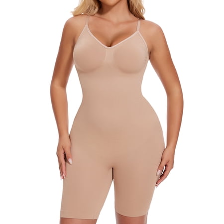 MISS COCOLI Women Shapewear Full Body Tummy Control Bodysuit Mid Thigh Body Shaper Butt Lifting