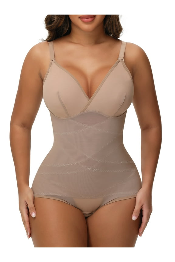 Women's Shapewear Bodysuit Tummy Control Body Shaper V Neck Bodysuit Waist Trainer