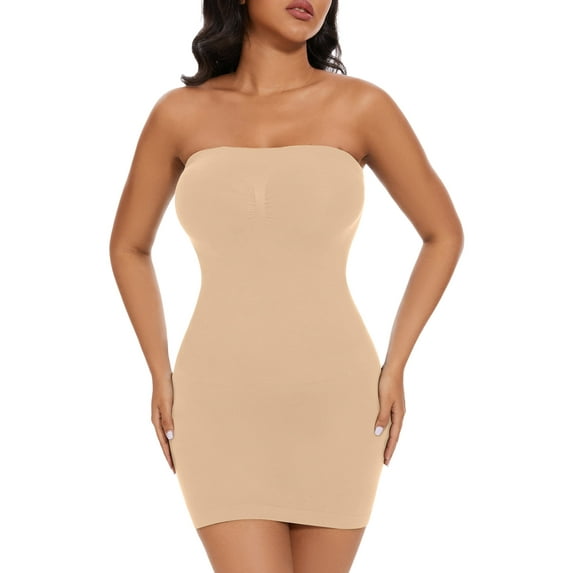 MISS COCOLI Women's Strapless Shapewear Full Slip for Under Dresses Tummy Control Slips Smoothing Body Shaper